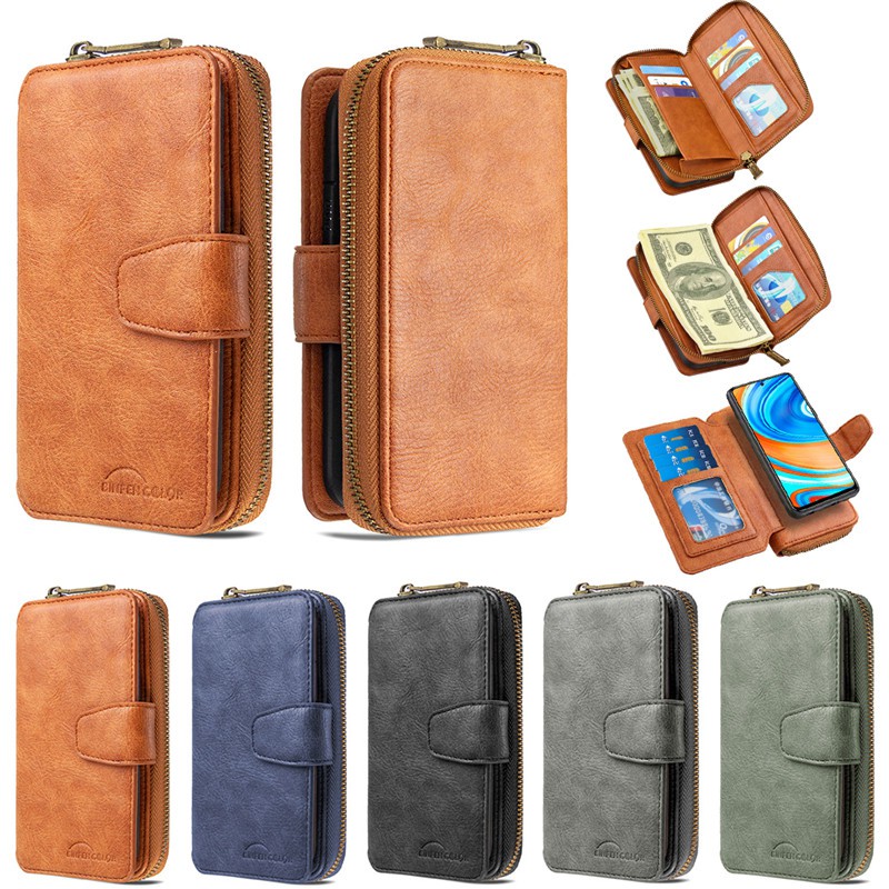 Bao da điện thoại thiết kế dạng ví có khóa kéo cho Xiaomi Redmi note 9S note 9 Pro Max note 8T note 8 Pro note 7 Pro