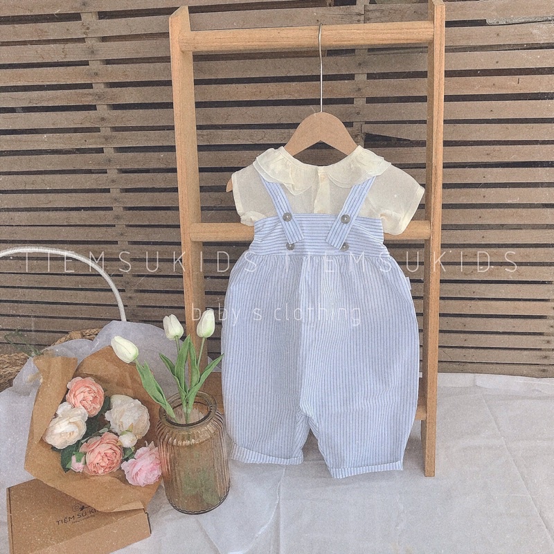 Sale dọn kho - Yếm quần nhún eo kẻ sọc cho bé trai bé gái