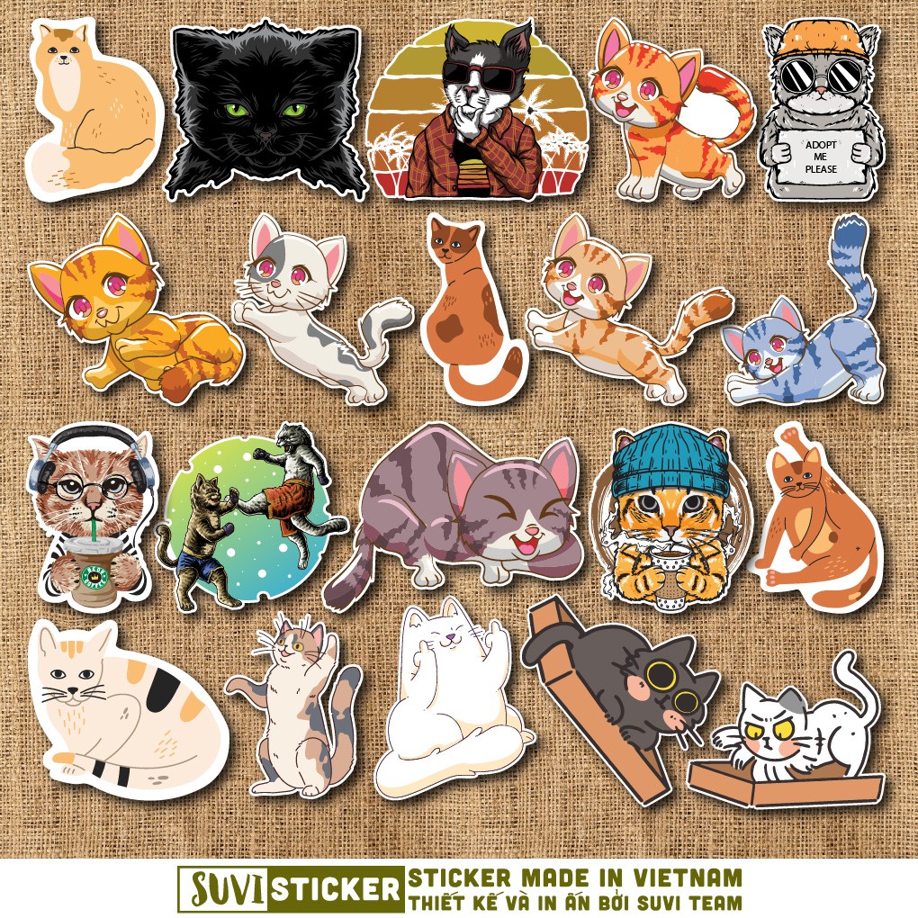 50 Sticker Cute Cat chống nước sticker dán mũ bảo hiểm, laptop, điện thoại, đàn guitar, vali. MSP: NS07