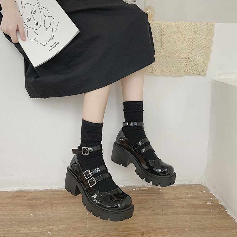 Giày Búp bê nữ sinh JK Nhật Bản quai cài đế cao dày đẹp 6cm