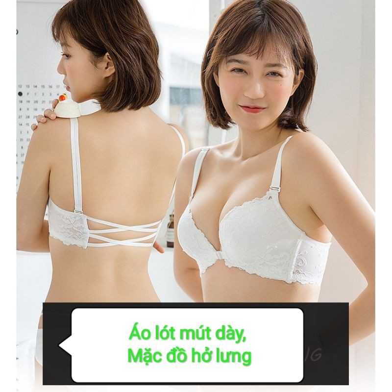 Áo lót không gọng, nâng ngực, mút dày 6cm, khuy nhựa cài trước, dây lưng mảnh có thể phối với đồ hở lưng