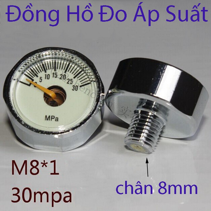 đồng hồ đo áp suất - đồng hồ đo áp suất 30mpa chân 8mm