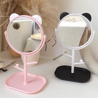Gương Để Bàn Tai Gấu Kèm Móc Treo Phụ Kiện Xoay 360 Độ 2 Màu