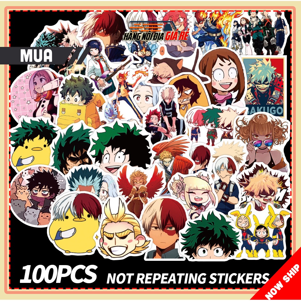 Bộ 100 Tấm Sticker My Hero Academia Chống Thấm Nước Dán Nón Bảo Hiểm, Vali, Xe, Laptop BEESIR