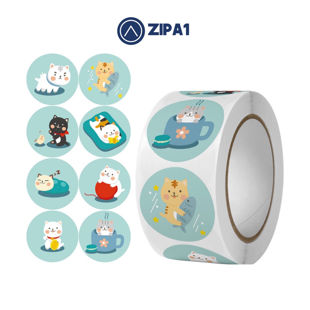 500 miếng dán sticker hình Mèo con dễ thương - 2.5x2.5cm / miếng - A1021 - Zip A1