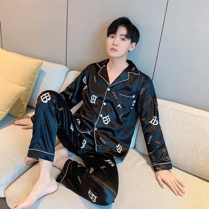 Bộ Đồ Ngủ Dài Tay Vải Lụa Satin Plus Size M-5XL Cho Nam