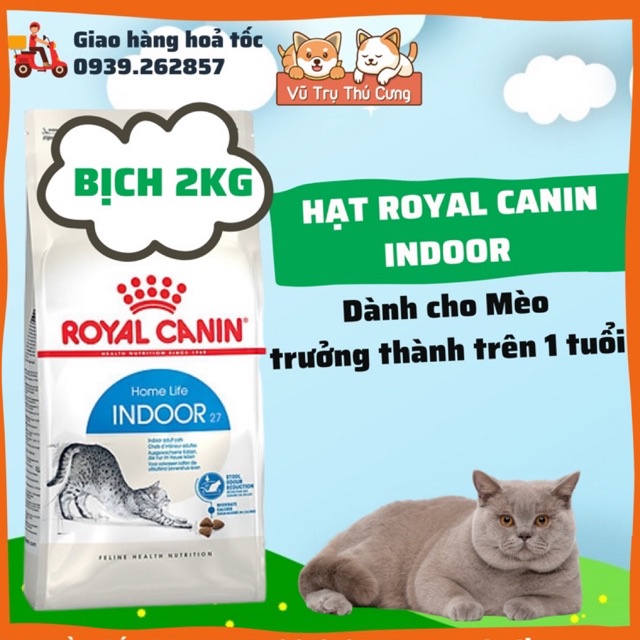 Hạt ROYAL CANIN INDOOR dành cho Mèo trưởng thành trên 1 tuổi, bịch 2Kg