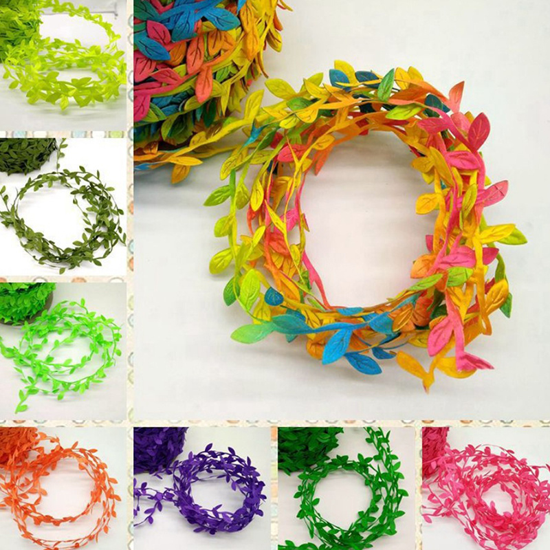 NEW FOFS 5M Silk Leaf-Shaped Handmake Artificial Green Leaves Decor Foliage Craft Wreath