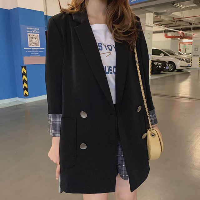 Áo blazer nữ form rộng WANAWEAR khoác nữ đen cao cấp 2 lớp dày dặn có đệm vai sang chảnh Hàn Quốc | BigBuy360 - bigbuy360.vn