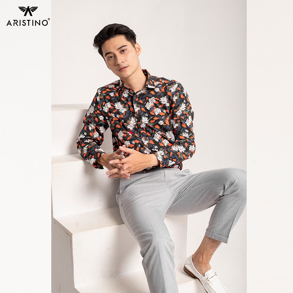 Áo sơ mi nam dài tay ARISTINO họa tiết hoa hồng thời thượng, chất cotton cao cấp thoáng mát, mềm mịn  - ALSM2009