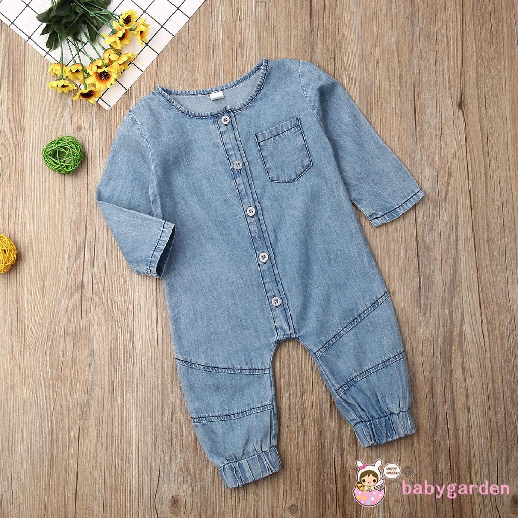 Bộ áo liền quần dài tay vải denim thời trang xinh xắn dành cho bé trai