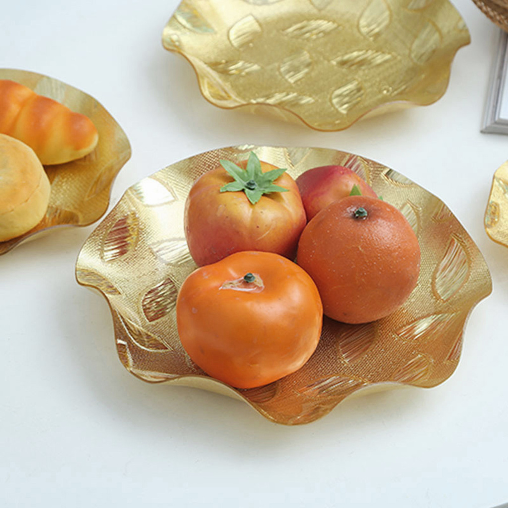 largesize Fruit Tray Leaf Pattern Well-designed Golden Color Jewelry Trinket Dish for Fruit