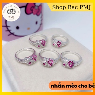 Nhẫn bạc cho bé “HELLO KITTY” gắn nơ đá hồng siêu yêu💥freeship💥 cam kết chất lượng 100%-BẠC PMJ