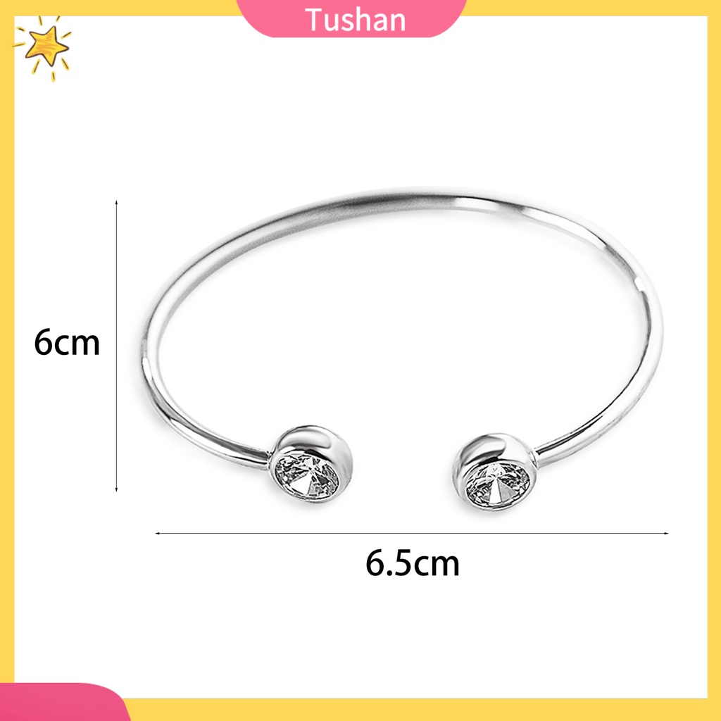 TUSH_Fashion Women Cubic Zirconia Inlaid Cuff Bangle Open Bracelet Birthday Gift