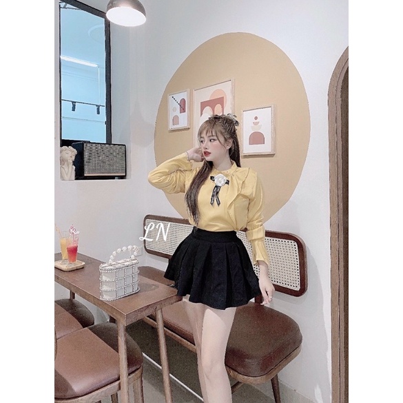 Áo sơ mi lụa kèm tag hoa - áo sơ mi công sở