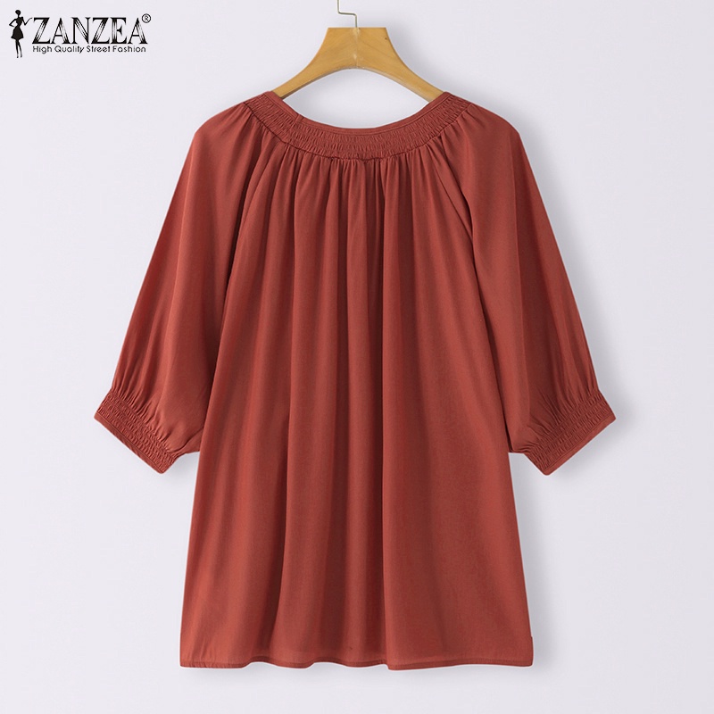 ZANZEA Áo Kiểu Cổ Tròn Tay Lỡ Màu Trơn Dáng Rộng Thời Trang Cho Nữ