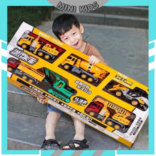 Bộ đồ chơi mô hình ôtô các loại xe xây dựng: máy xúc, xe tải, cần cẩu...cho trẻ em, đồ chơi cho bé thoả sức sáng tạo
