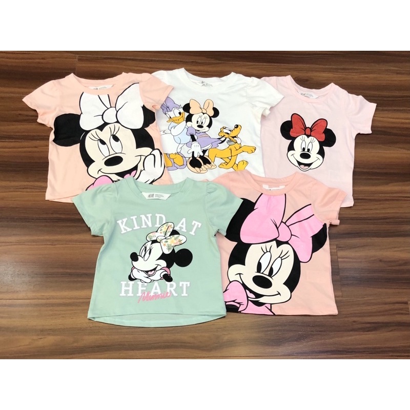 Áo thun cotton ngắn tay hình disney Minnie cho bé gái