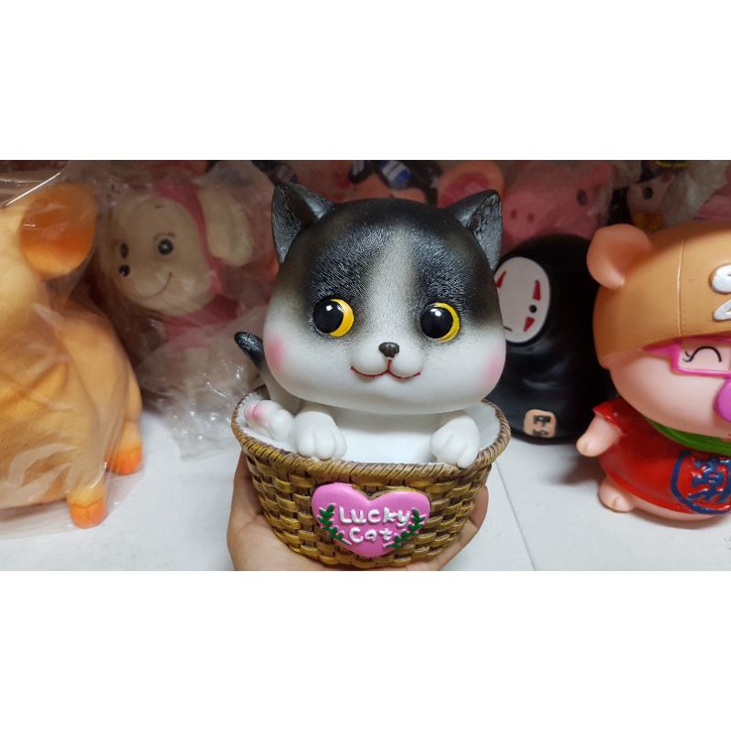 lucky cat mèo may mắn nhựa tiết kiệm quà tặng con heo đất