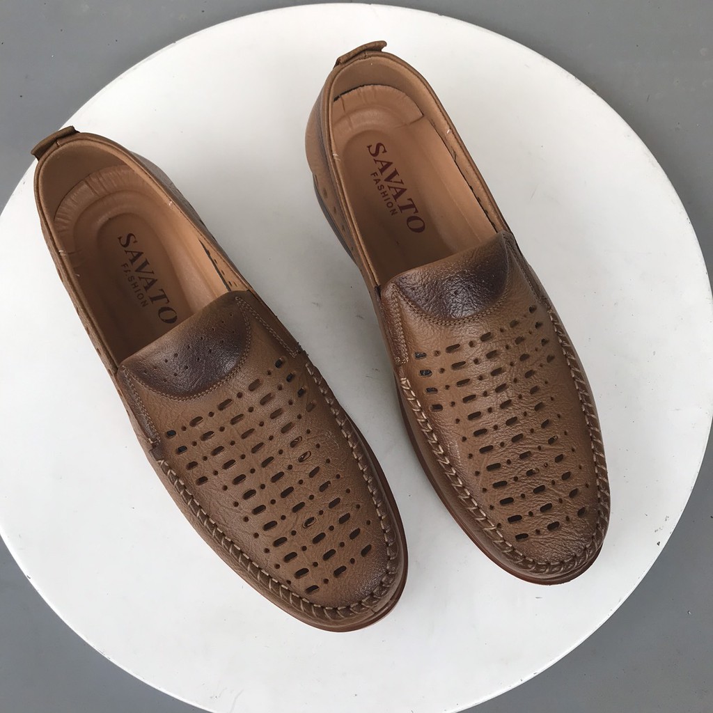 HANO - Giày Nam Da Bò Thật Mùa Hè Lỗ Thoáng Đế Cao su siêu bền