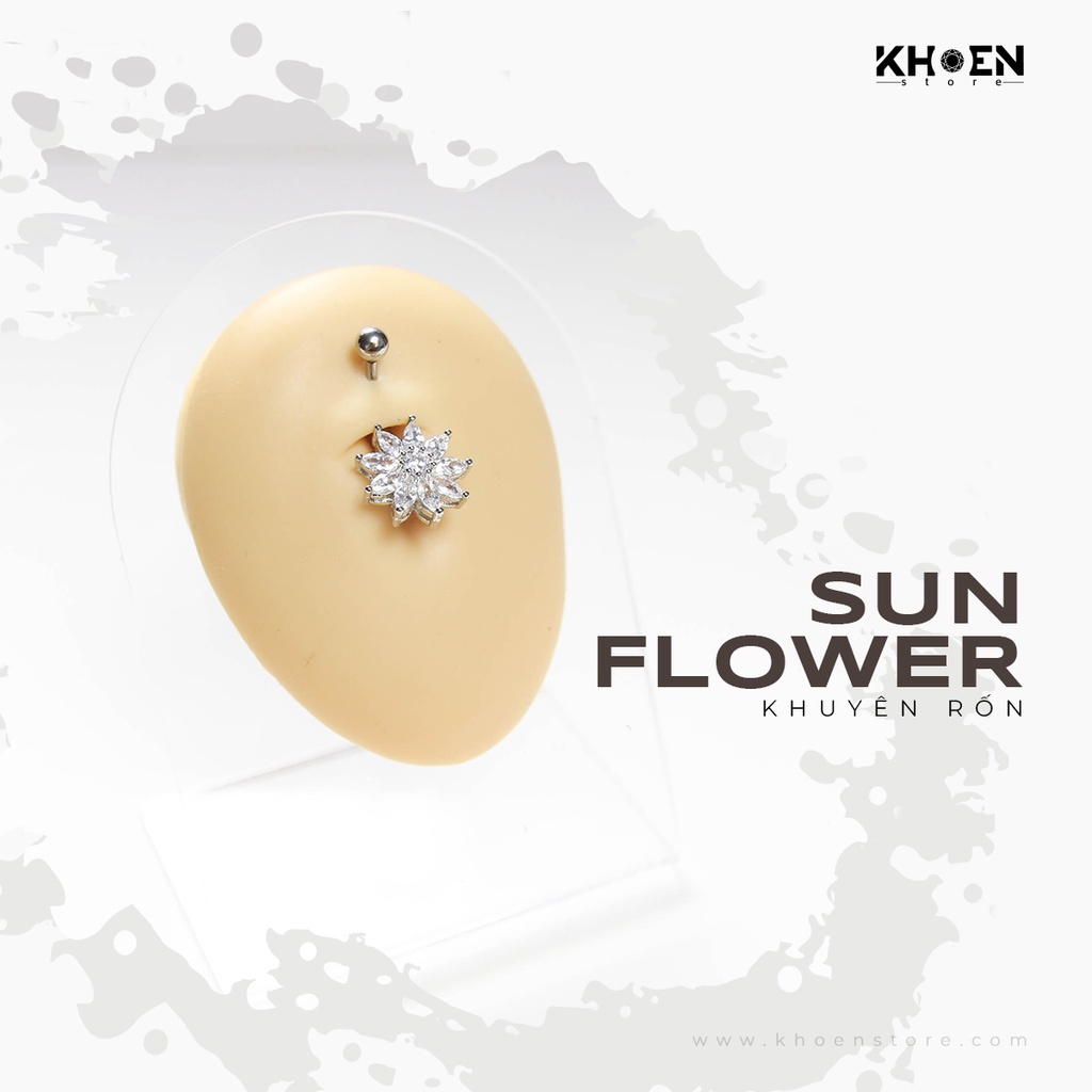 Khuyên Rốn Đá hoa 9 cánh - Thép không gỉ - Khoen Store