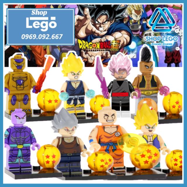 Xếp hình Dragon Ball gồm nhân vật Son Goku - Black Rose - Vegeta - Krillin - Goten - Frieza Lego Minifigures Kopf KF6040