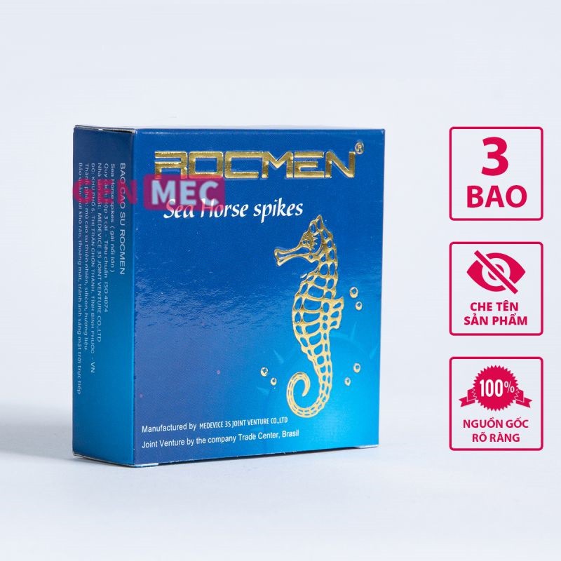 Bao Cao Su Gân Gai Tăng Khoái Cảm 03 bao Rocmen Brazil Cá ngựa xanh