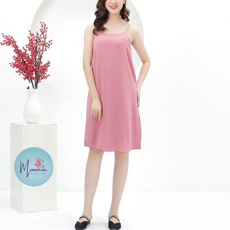 Váy ngủ 2 dây, đầm suông chất đũi hàng cao cấp - Minwear