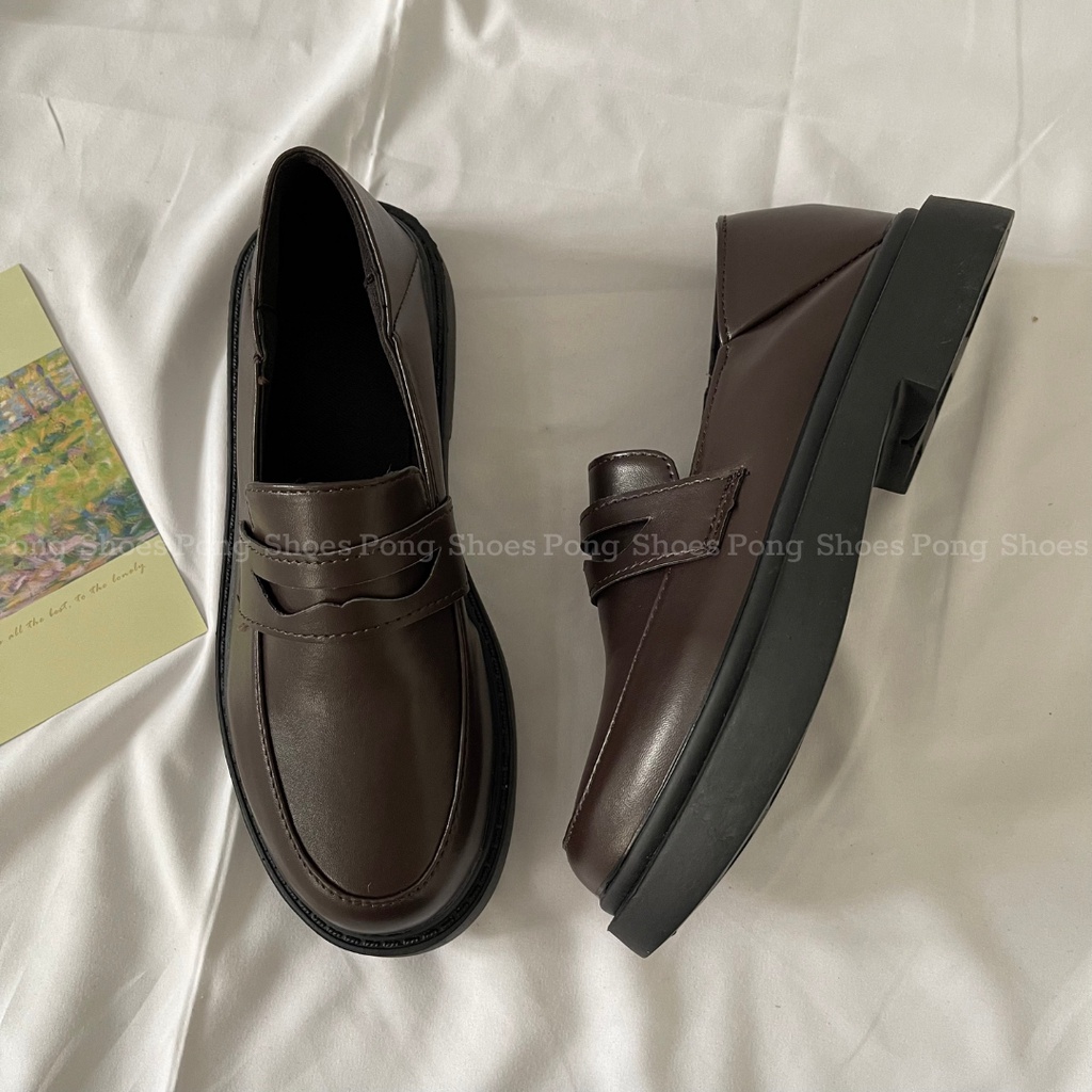 Giày Loafer Pong Shoes phong cách Ulzzangs màu đen, be, nâu FULL HỘP 1304