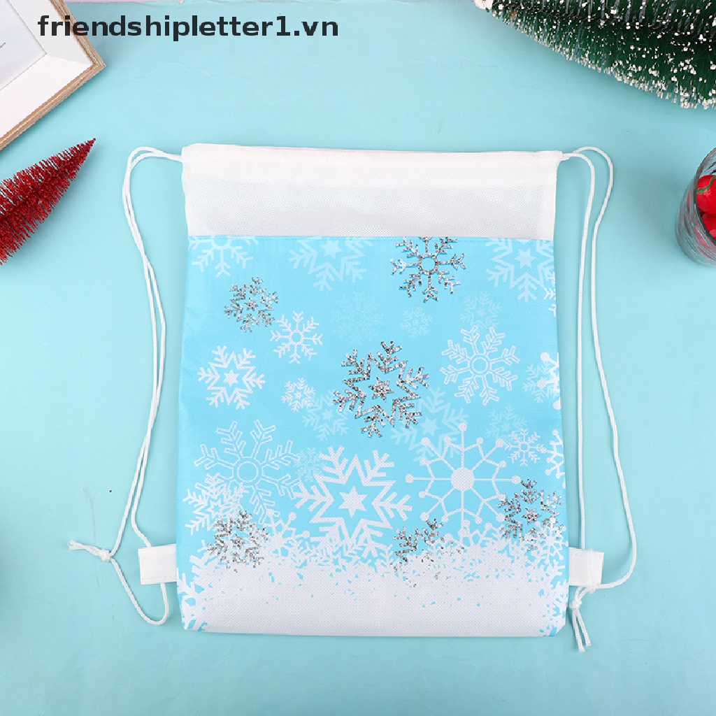 {Mới & Christmas} Ba Lô Dây Rút Bằng Vải Không Dệt Họa Tiết Bông Tuyết Giáng Sinh Khuyến Mãi