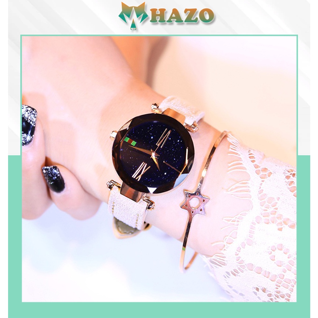Đồng Hồ Nữ Dimini Dây Da Mặt Tròn Sao Đêm Nhiều Màu Thời Trang - Hazo