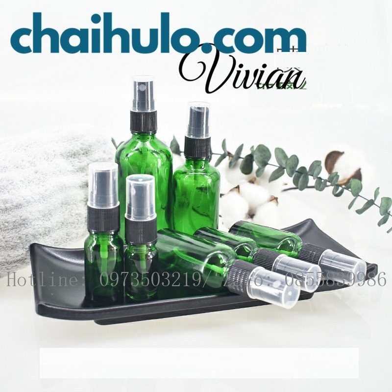 20ml - Chai xịt phun sương, thủy tinh màu xanh lá