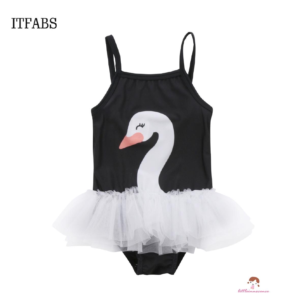 ❤XZQ-Swan Baby Girl Swimwear Swimsuit Tulle Tutu Beach Swimming One-piece Bikini