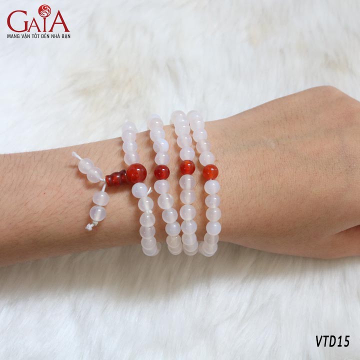 Chuỗi vòng đeo tay, đeo cổ Agate trắng 108 hạt VTD15