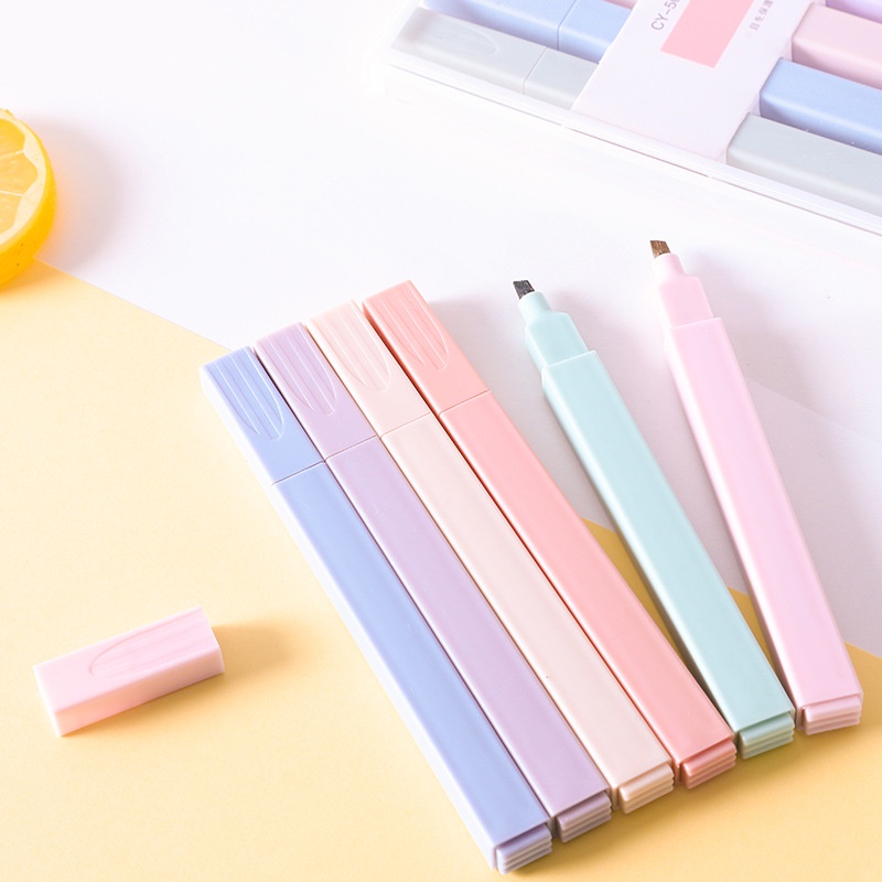 Bộ 6 bút đánh dấu Highlight Pastel vuông 1 đầu trang trí sổ siêu xinh