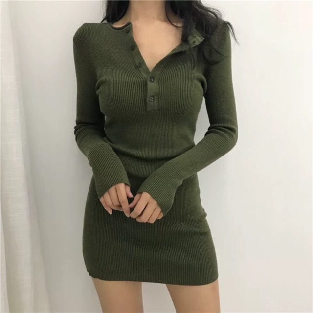 (Có sẵn) Váy body len gân Quảng châu / Đầm ulzzang dài tay sexy (có ảnh thật) | BigBuy360 - bigbuy360.vn