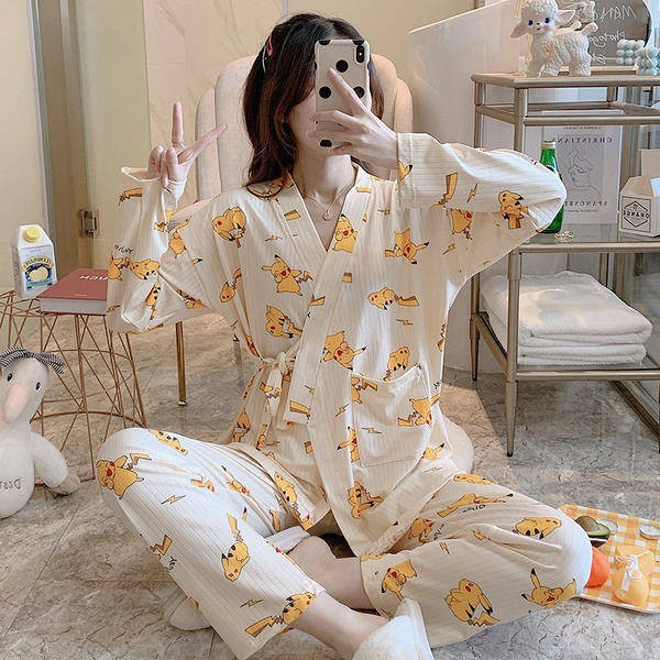 Bộ Đồ Ngủ Kimono Tay Dài Dáng Rộng Bằng Vải Cotton Phong Cách Nhật Bản Dễ Thương Dành Cho Nữ | BigBuy360 - bigbuy360.vn