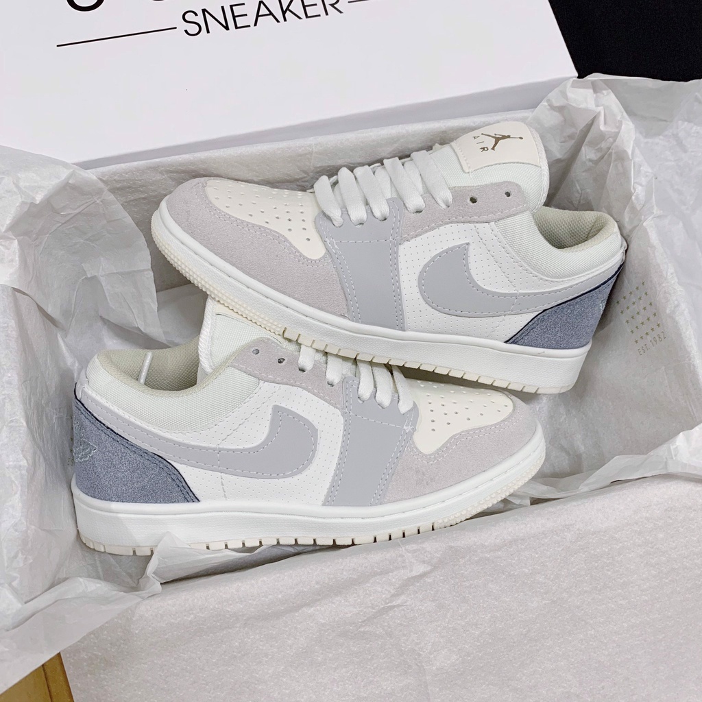 Giày 𝐉𝐨𝐫𝐝𝐚𝐧 1 low paris màu xám xanh nam nữ, Giày sneaker JD 1 paris cổ thấp dễ phối đồ cực