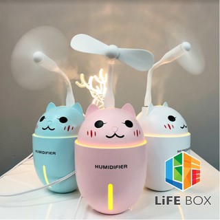 Máy phun sương tạo độ ẩm đèn Led, quạt mini hình mèo con siêu dễ thương