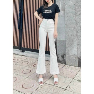Quần Jeans ống loe màu trắng lưng cao