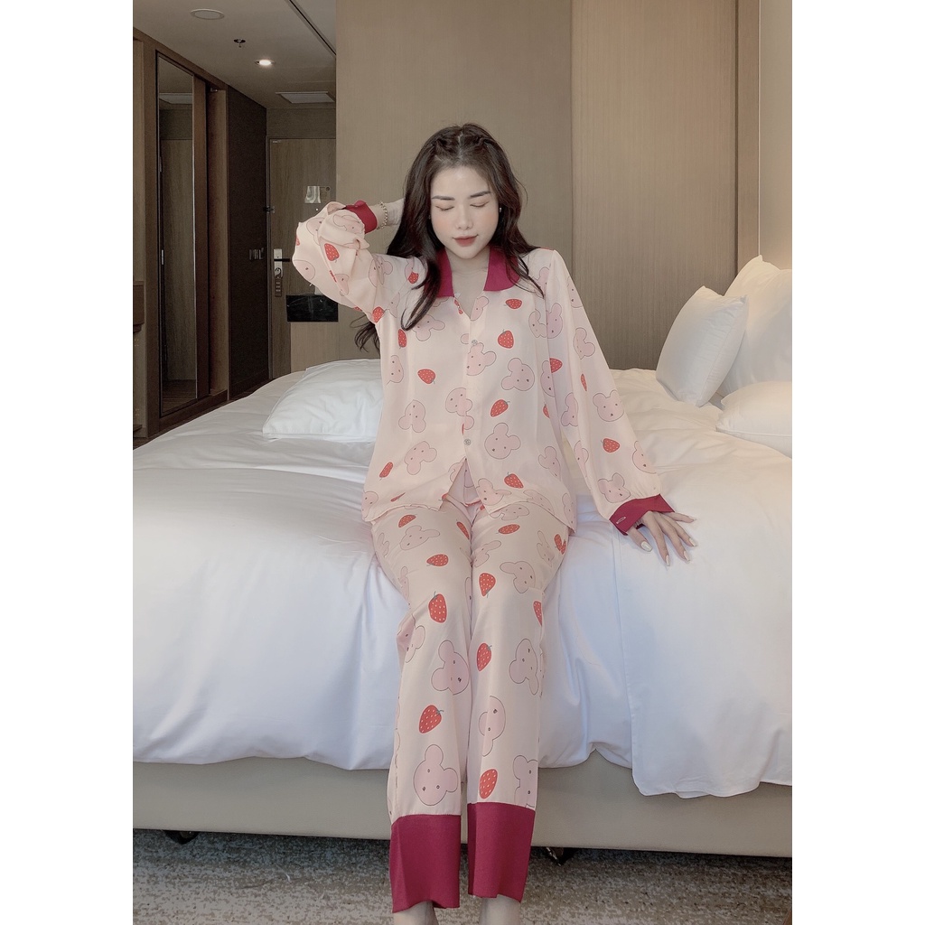 PIJAMA Lụa Tay dài Cổ Sen mango cao cấp