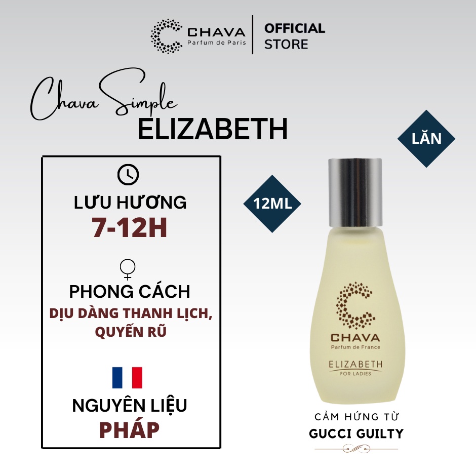 Nước Hoa Nữ, Nước Hoa Lăn CHAVA ELIZABETH 12ml Chính Hãng - Theo Tiêu Chuẩn Pháp