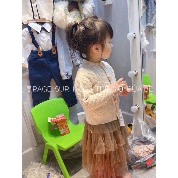 Sét áo cadigan len hoa hồng quảng châu bé gái