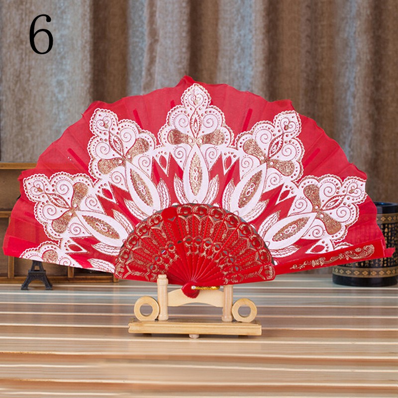 1 Chiếc Quạt Xếp Bằng Vải Ren Hoa Polyester 7