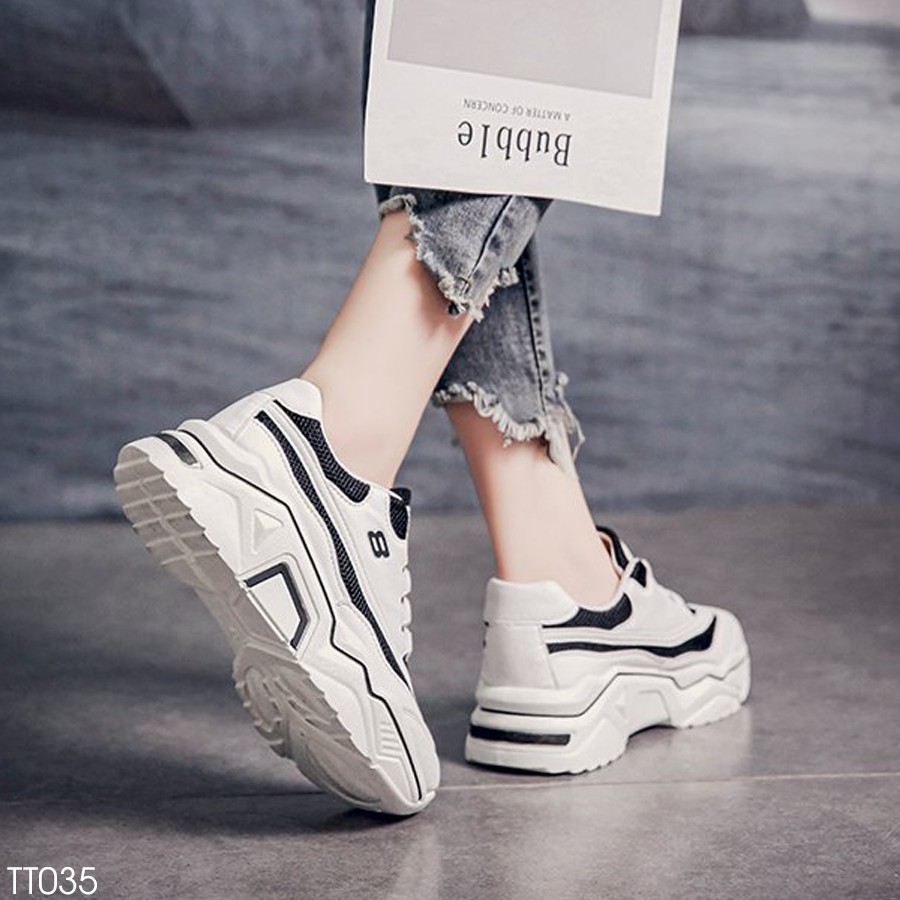 Giày Thể Thao Nữ, Sneaker Fnplas Hàn Quốc Đi Chơi Đế Cao 5CM 2020 - Chất Da Phối Vải Lưới Đẹp (Có video thật) TT035/36