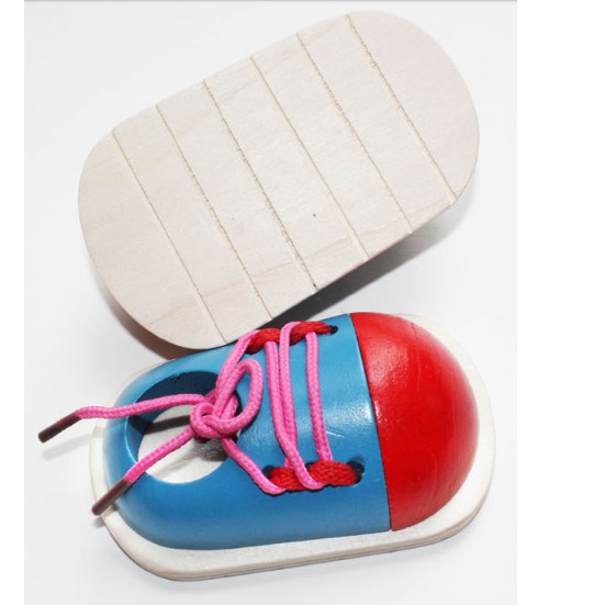 Đồ chơi bé học buộc dây giày gỗ 1 đôi 2 chiếc cho bé