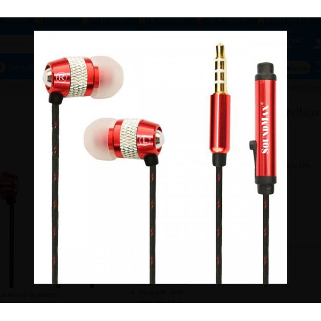 Tai nghe nhét tai SOUNDMAX AH-306s Màu đỏ