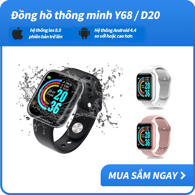 Đồng hồ thông minh Y68/D20 chống nước kết nối bluetooth hỗ trợ theo dõi sức khỏe