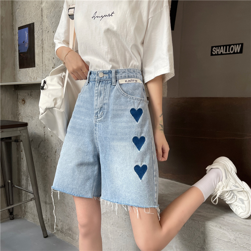 Quần short jeans denim lưng cao thời trang Hàn Quốc cho nữ