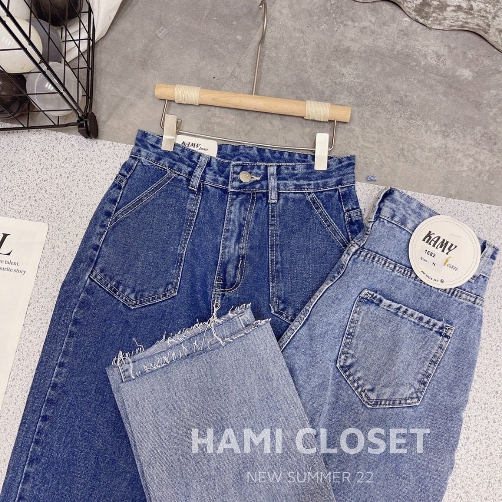 Quần jeans ống suông dáng culottes hai túi form dài mã 1602